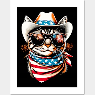 USA Flag Cat 4th of July Funny Patriotic Posters and Art